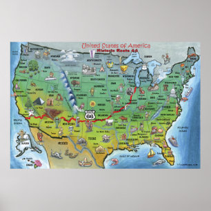 Poster histórico do mapa dos desenhos animados do