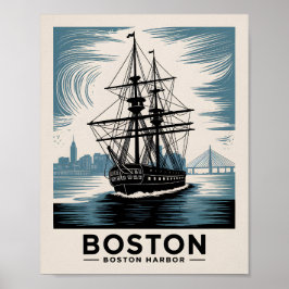 Poster Histórico Porto de Boston Massachusetts Navio Anti
