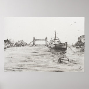 Póster HMS Belfast no rio Tames London.2006