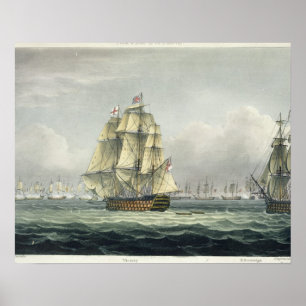 Póster HMS Victory navegando para a linha francesa flanqu