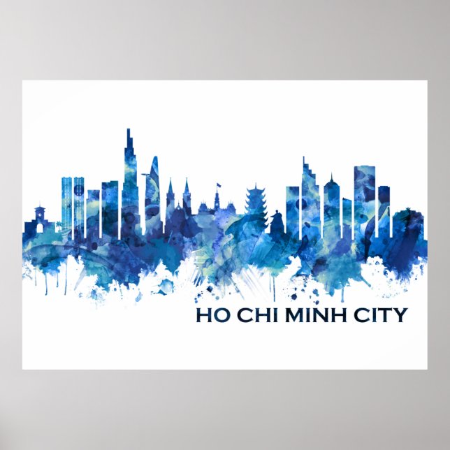 Poster Ho Chi Minh Cidade Vietnam Skyline Blue (Frente)