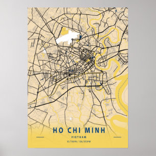 Poster Ho Chi Minh - Mapa da Cidade Amarela do Vietnã