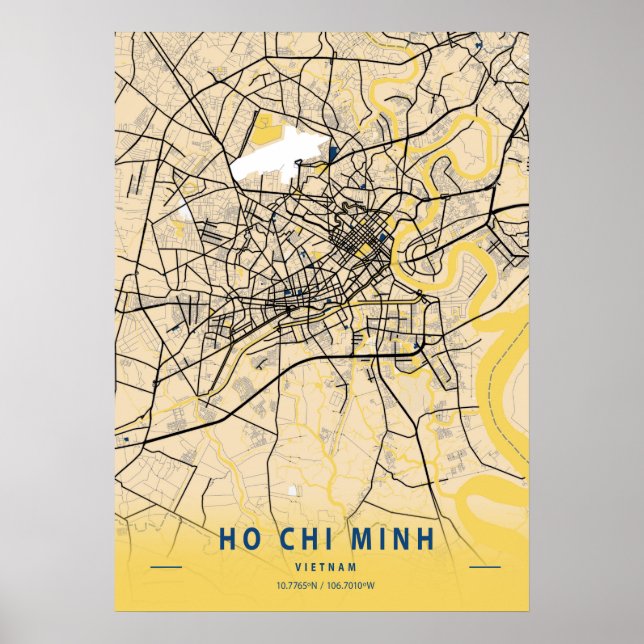 Poster Ho Chi Minh - Mapa da Cidade Amarela do Vietnã (Frente)