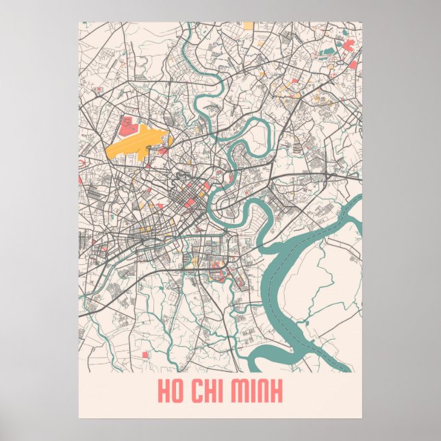 Poster Ho Chi Minh - Mapa da Cidade do Chalk no Vietnã (Frente)