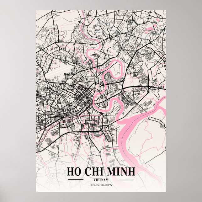 Poster Ho Chi Minh - Mapa da Cidade napolitana do Vietnã (Frente)