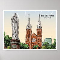 Ho Chi Minh Vietnam Sketch Art Viagens vintage