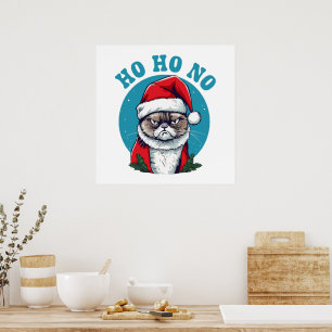 Poster Ho ho não - gato de natal engraçado e rabugento