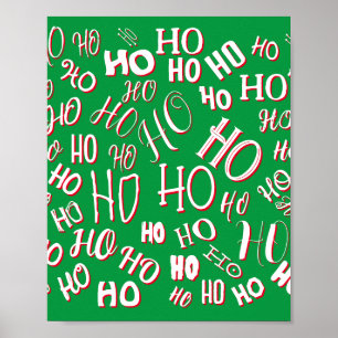 Poster HO HO Padrão de texto de Natal branco verde