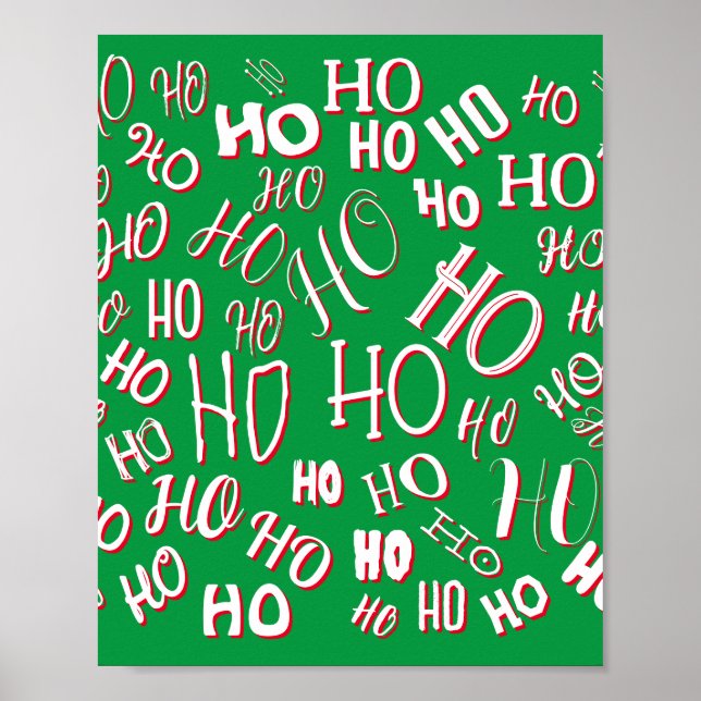 Poster HO HO Padrão de texto de Natal branco verde (Frente)