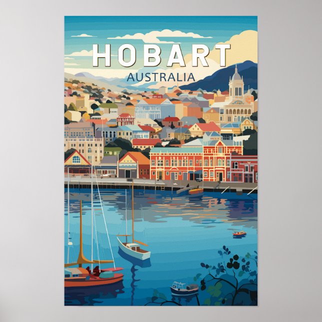 Poster Hobart Austrália Viagem Arte Vintage (Frente)