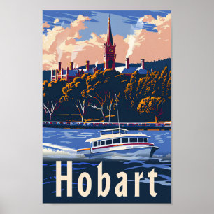 Poster Hobart Tasmânia Vintage - Ilustração de Viagem ret