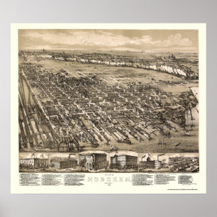 Póster Hoboken, mapa panorâmico de NJ - 1881