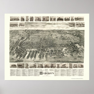 Poster Hoboken, Mapa Panorâmico do NJ - 1904