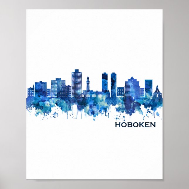 Poster Hoboken New Jersey Skyline Blue (Frente)