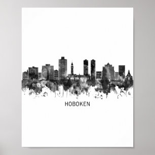Poster Hoboken New Jersey Skyline BW