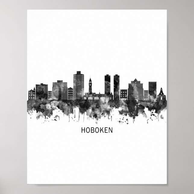 Poster Hoboken New Jersey Skyline BW (Frente)