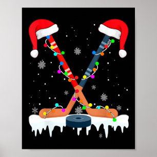 Poster Hockey Chapéu do Papai Noel Luzes de Natal Esporte