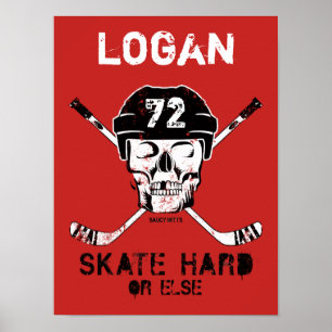 Poster Hockey com Nome Personalizado Helmet Skull Sticks 