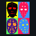 Póster Hockey Goalie Mask Pop<br><div class="desc">Legal, colorido estilo de arte pop vintage máscaras de goleiro de hóquei no gelo. Perfeito para valas de hóquei e fãs! Excelente em uma camiseta, capuz ou em muitas ideias de presentes de excelente, por exemplo, capas de telefone celulares, capas de laptop e ipad, aventais, canecas, bolsas e muito mais....</div>