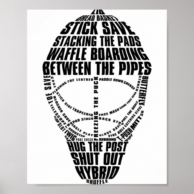 Poster Hockey Goalie Mask Tygraphy  (Frente)