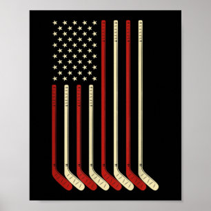 Poster Hockey Goalie USA Flag Hockey Stick Ice Hockey