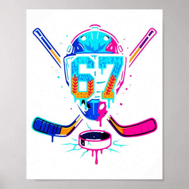 Poster Hockey Ice Cream Drip Number 67 Player 67th Birthd (Frente)