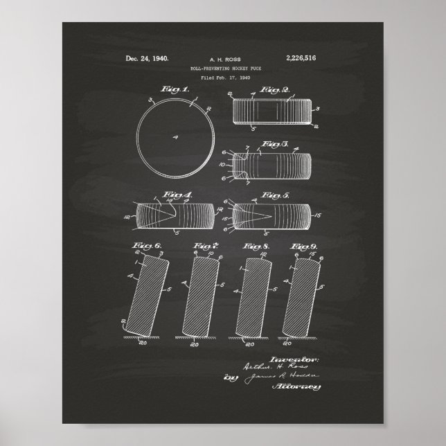 Póster Hockey Puck 1940 Patent Art - Chalkboard (Frente)