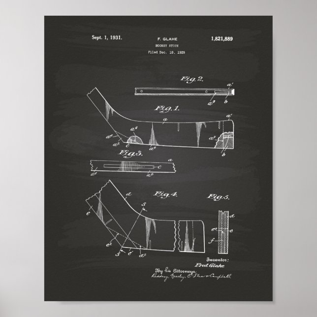 Poster Hockey Stick 1929 Patent Art - Chalkboard (Frente)