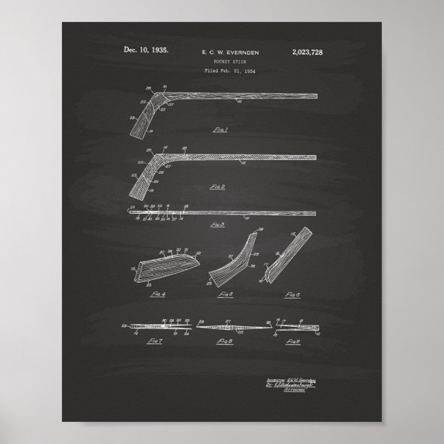 Póster Hockey Stick 1935 Patent Art - Chalkboard (Frente)