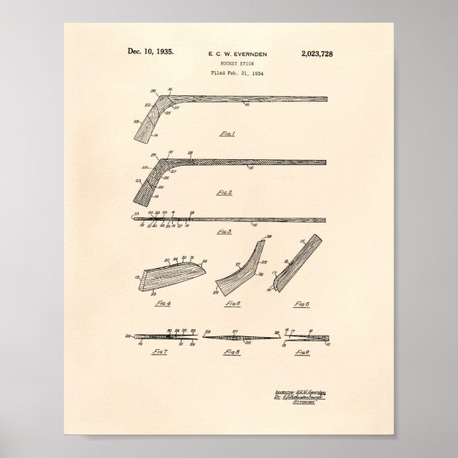Poster Hockey Stick 1935 Patent Art - Old Peper (Frente)