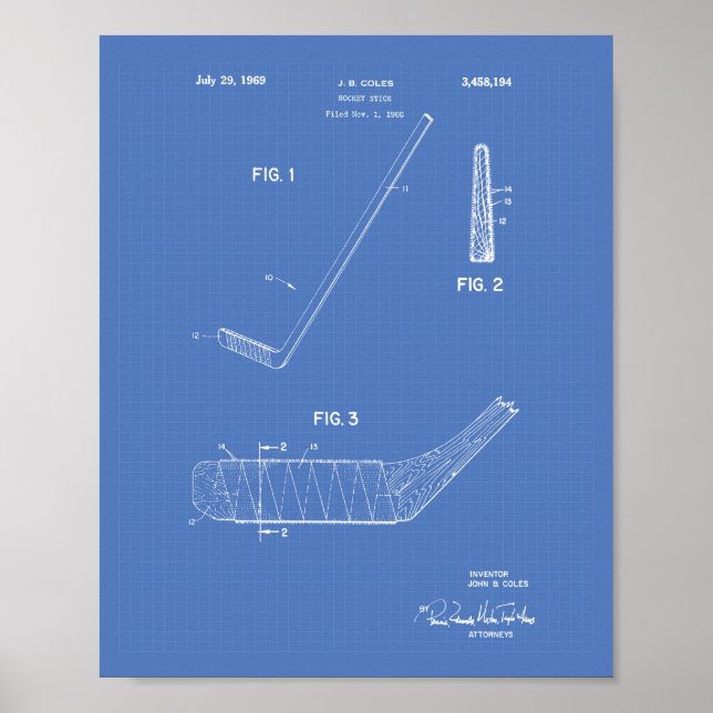 Poster Hockey Stick 1966 Patent Art - Blueprint (Frente)