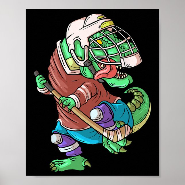 Poster Hockeysaurus Crianças T-rex Dinossauro Com Pôquer  (Frente)