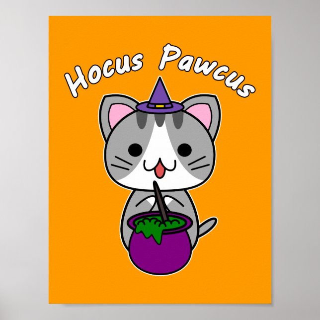 Poster Hocus Pawcus - Cinza por Cat - Escrevendo Branco (Frente)