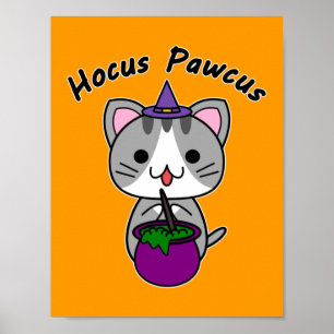 Poster Hocus Pawcus - Gato Tabby Cinza - Escrita Preta