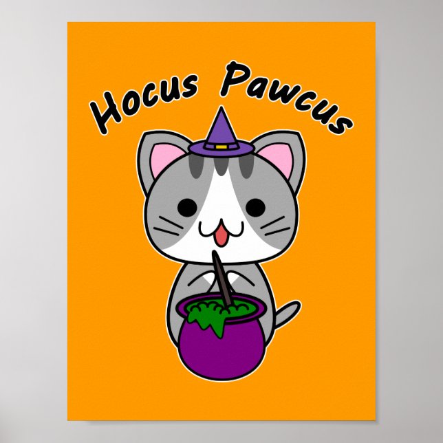 Poster Hocus Pawcus - Gato Tabby Cinza - Escrita Preta (Frente)
