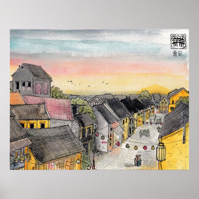 Poster Hoi Uma Vista Cityscape Do Telhado Do Sunset (Frente)
