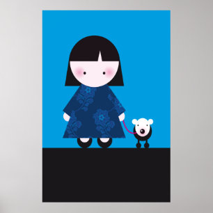 Póster Hoje é o melhor! Garota bonita e seu cachorro pequ