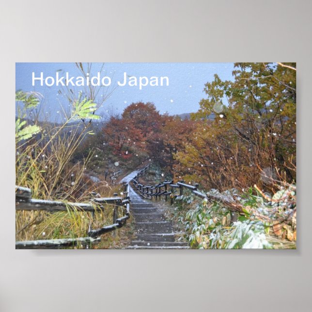 Póster Hokkaido Japão - Primeira queda de neve (Frente)