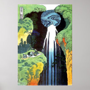 Póster Hokusai: Cascata de Amida na estrada Kiso