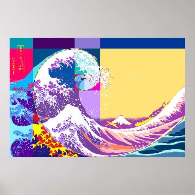 Póster Hokusai Conhece Fibonacci, Estilo de Arte Pop (Frente)