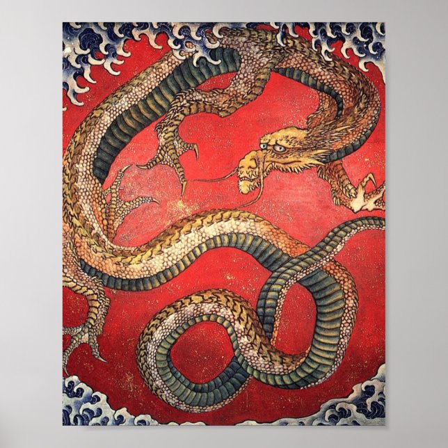 Poster Hokusai Dragon Japonês Katsushika Hokusai (Frente)