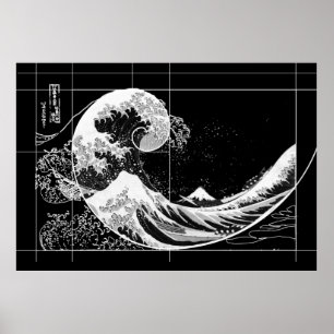 Poster Hokusai encontra Fibonacci, Preto e Branco