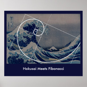 Póster Hokusai encontra Fibonacci, relação dourada