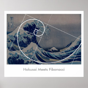 Póster Hokusai encontra Fibonacci, relação dourada
