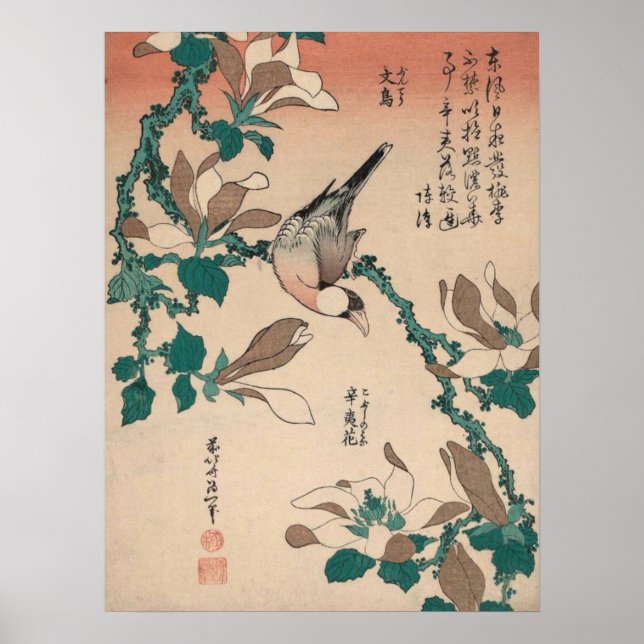 Póster Hokusai Java Sparrow na Galeria MagnoliaHD (Frente)