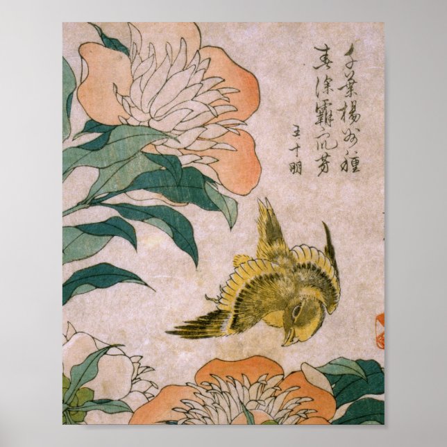 Poster Hokusai Katsushika - Peony E Canary (Frente)