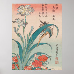 Póster Hokusai Kingfisher Iris e Galeria de Pinks Selvage