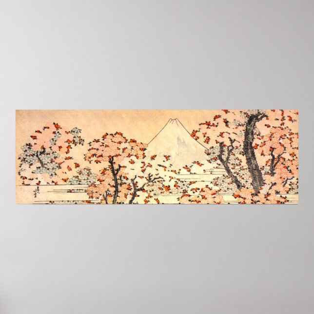 Poster Hokusai Mt Fuji com Árvores de Cereja em Bloom (Frente)