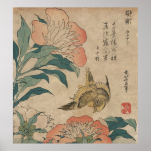 Póster Hokusai Peony e Canary