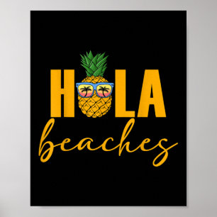 Poster Hola Beaches Mulheres Verão Abacaxi Havaiana Vaca